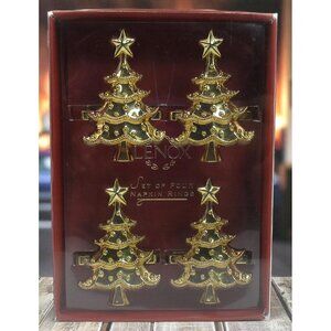 Lenox Holiday Gold Tone Christmas Tree Napkin Rings Set of 4 Glam Tablescape